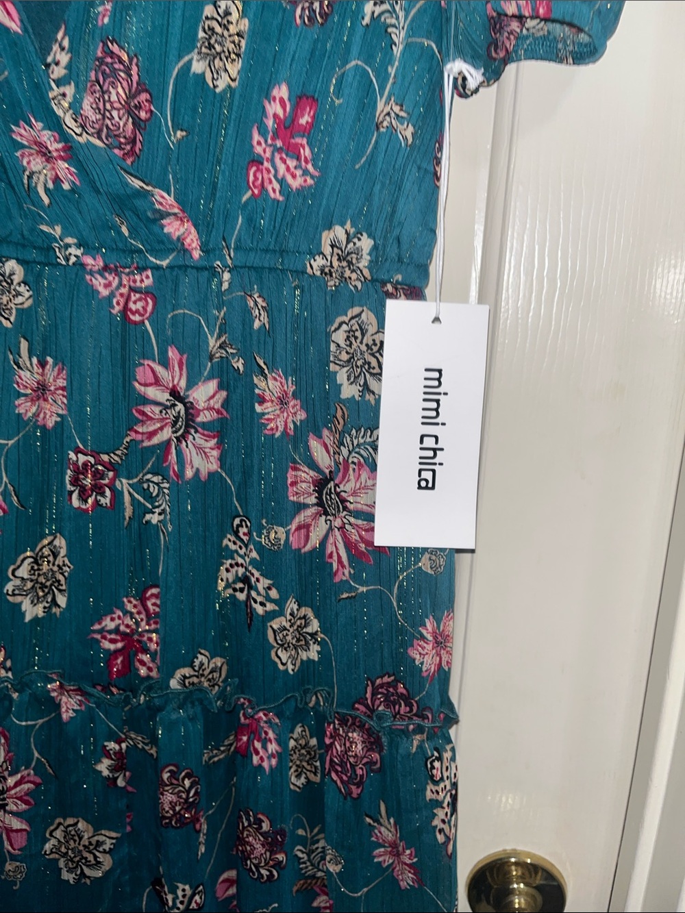Mimi Chica Teal Floral Tiered Midi Dress Large - Picture 5 of 8